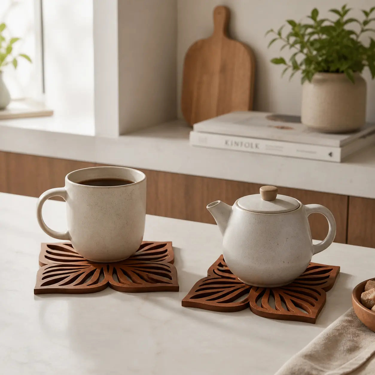 Botaniska underlägg i återvunnet teakträ – 2 eller 4-pack