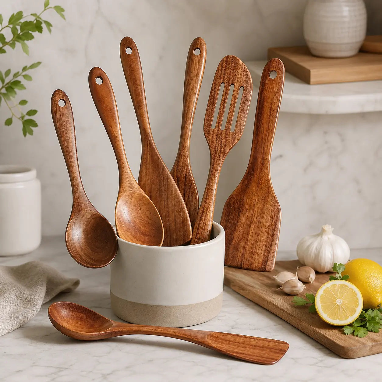 Handgjort serveringsset i trä – 5 delar