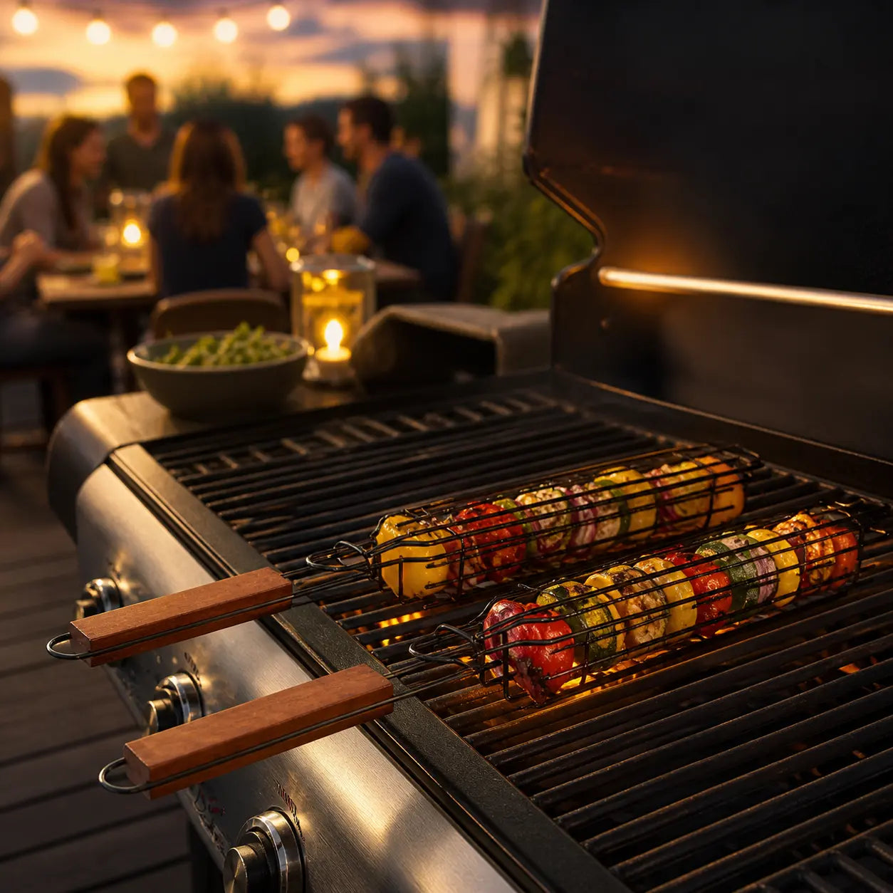 Grillkorg med trähandtag – för BBQ och camping