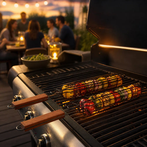 Grillkorg med trähandtag – för BBQ och camping