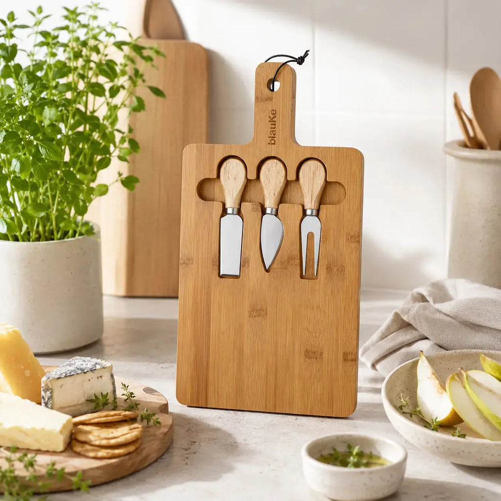 Bambu ostbricka med knivset – 30 × 20 cm i Servering – hållbart alternativ från HållbarHem. Alla rättigheter förbehållna