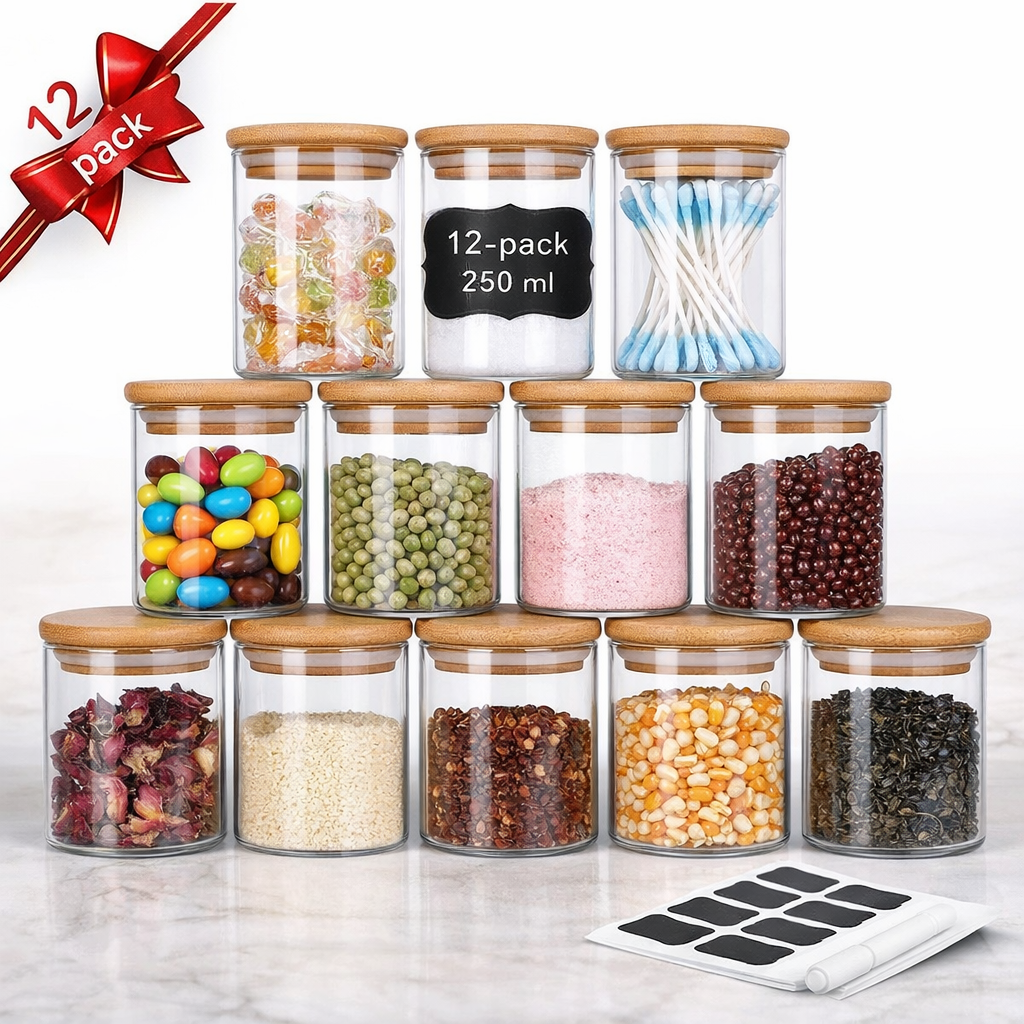 Glasburkar med bambulock – kryddset 12 burkar i Förvaring – hållbart alternativ från HållbarHem