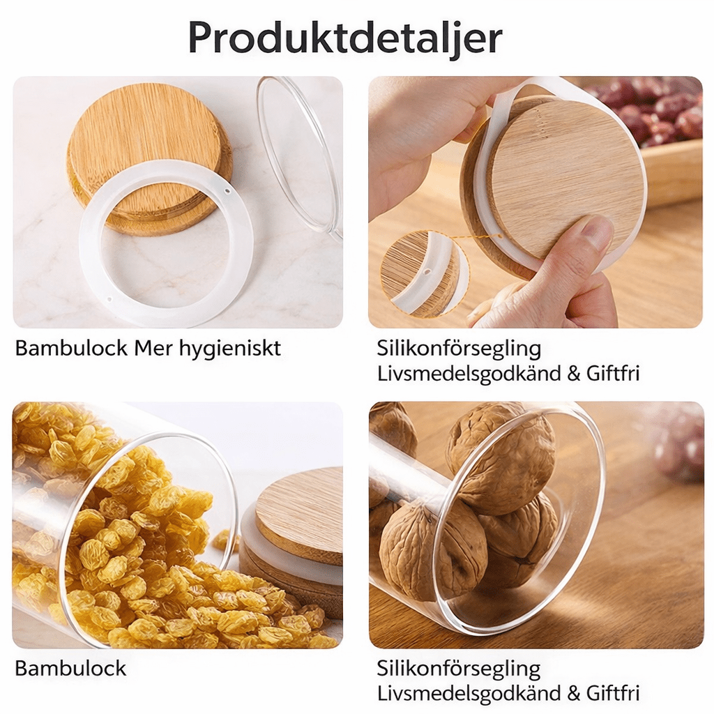 Glasburkar med bambulock – kryddset 12 burkar i Förvaring – hållbart alternativ från HållbarHem