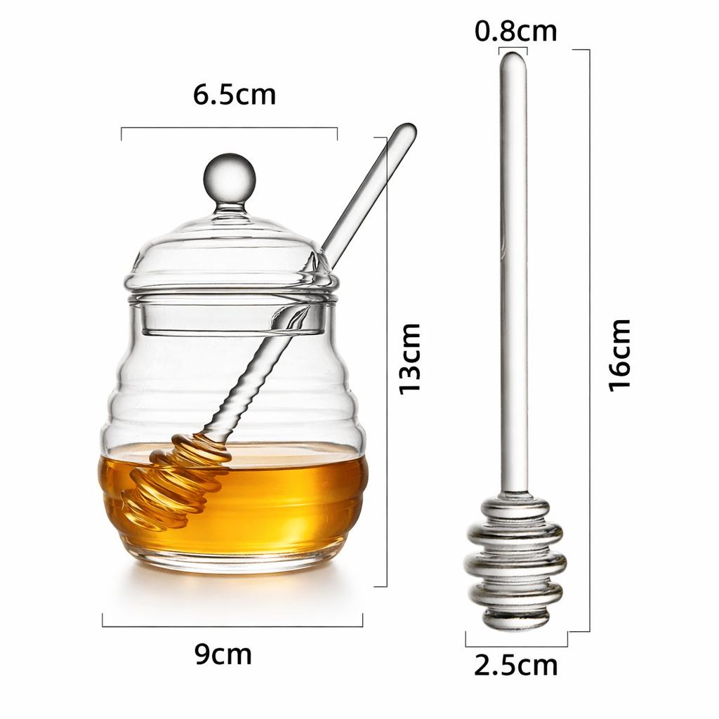 Honungsburk i glas med sked – stilren design i Förvaring – hållbart alternativ från HållbarHem