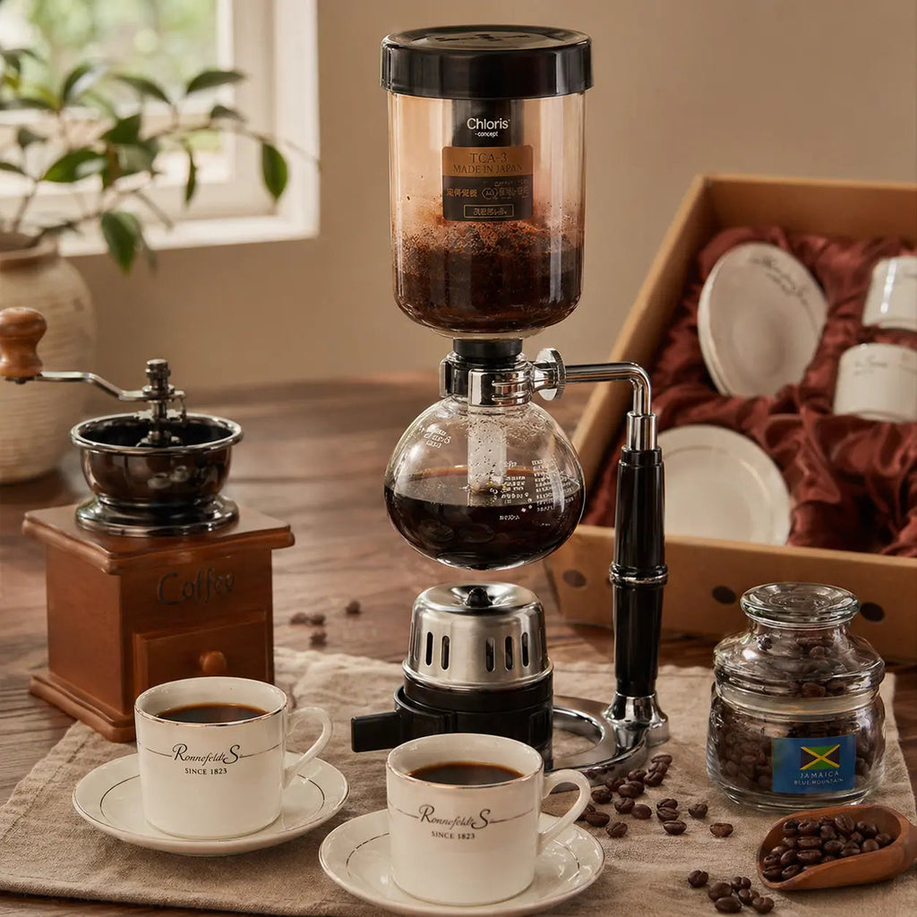 Retro kaffeset med handkvarn och siphonbryggare i Köksredskap – hållbart alternativ från HållbarHem. Alla rättigheter förbehållna