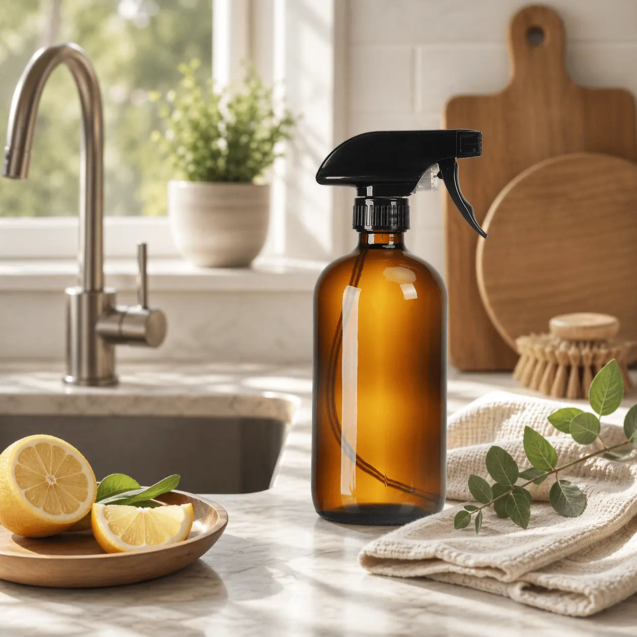 Sprayflaska i glas – amber med minimalistisk design i Förvaring – hållbart alternativ från HållbarHem.